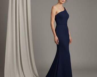 Minimalist Crepe Bridal Gown with Bare Shoulders - Simple White Wedding Dress for Modern Brides. Christmas Attire