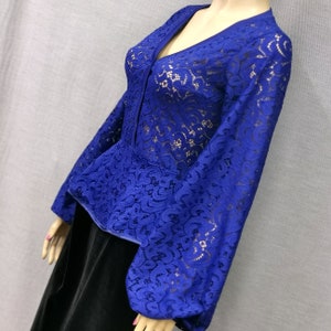 Elegant Victorian-Inspired Blue Lace Blouse with Puffed Long Sleeves - Romantic Gothic Edwardian Top.