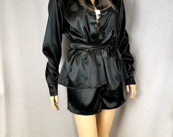 White Satin Classic Shirt Black