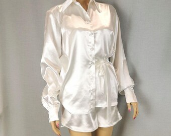 White Satin Classic Shirt Black