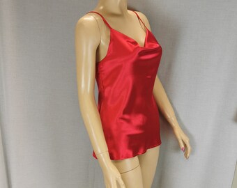 Red Satin Camisole: Ecru, White & Red Spaghetti Strap Top for Evening and Nightwear.