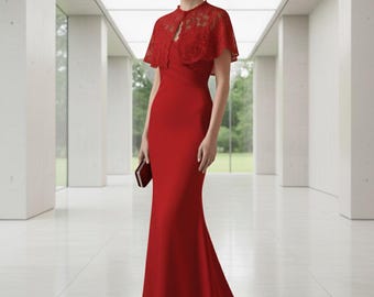 Elegant Red Lace Shawl for Sleeveless Evening Gowns - Formal Wedding Accessory