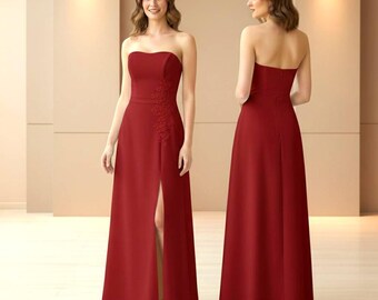Red A-Line Bare Shoulder Wedding Gown: Slimming Silhouette, Floor-Length Bridal Dress.