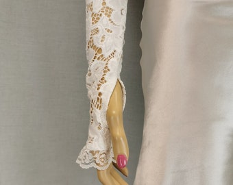 White Lace Bridal Bolero with Long Sleeves - Short Wedding Jacket for Brides