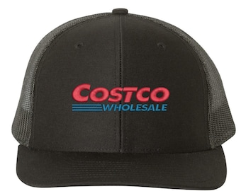 Custom Costco Wholesale Embroidered Black Navy White Trucker Hat Richardson Snapback