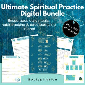 Pacchetto completo di pratica spirituale, calendario delle fasi lunari, tracker dei tarocchi, tracker delle abitudini e stesura delle carte / PDF digitale stampabile