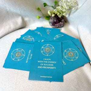 Juego de 12 tarjetas de afirmación impresas A6 en color verde azulado / afirmaciones de abundancia / herramienta de visualización / mentalidad de prosperidad / manifestación