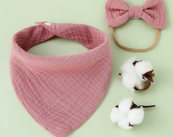 Schattige 2 pct Muslin Katoen Slabbetje en Strik Set | Kwijl Slabbetje