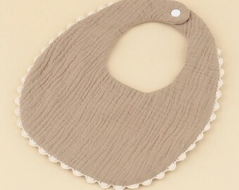 Baby Meisje Muslin Cotton Slabbetje | Klei kleur Geborduurde Crème Trim