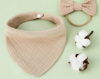 Schattige 2 pct Muslin Katoen Slabbetje en Strik Set | Kwijl Slabbetje