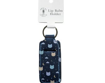 Neoprene Lip Balm Holder Keychain, Cat Moon Star Pattern, Cat Lover Gift