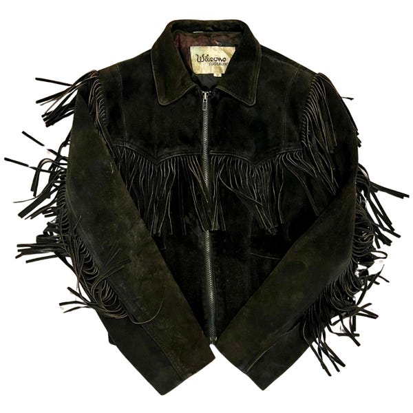 Black Genuine Suede Leather Vintage Wilson's Fringe Jacket - Size Women's Small