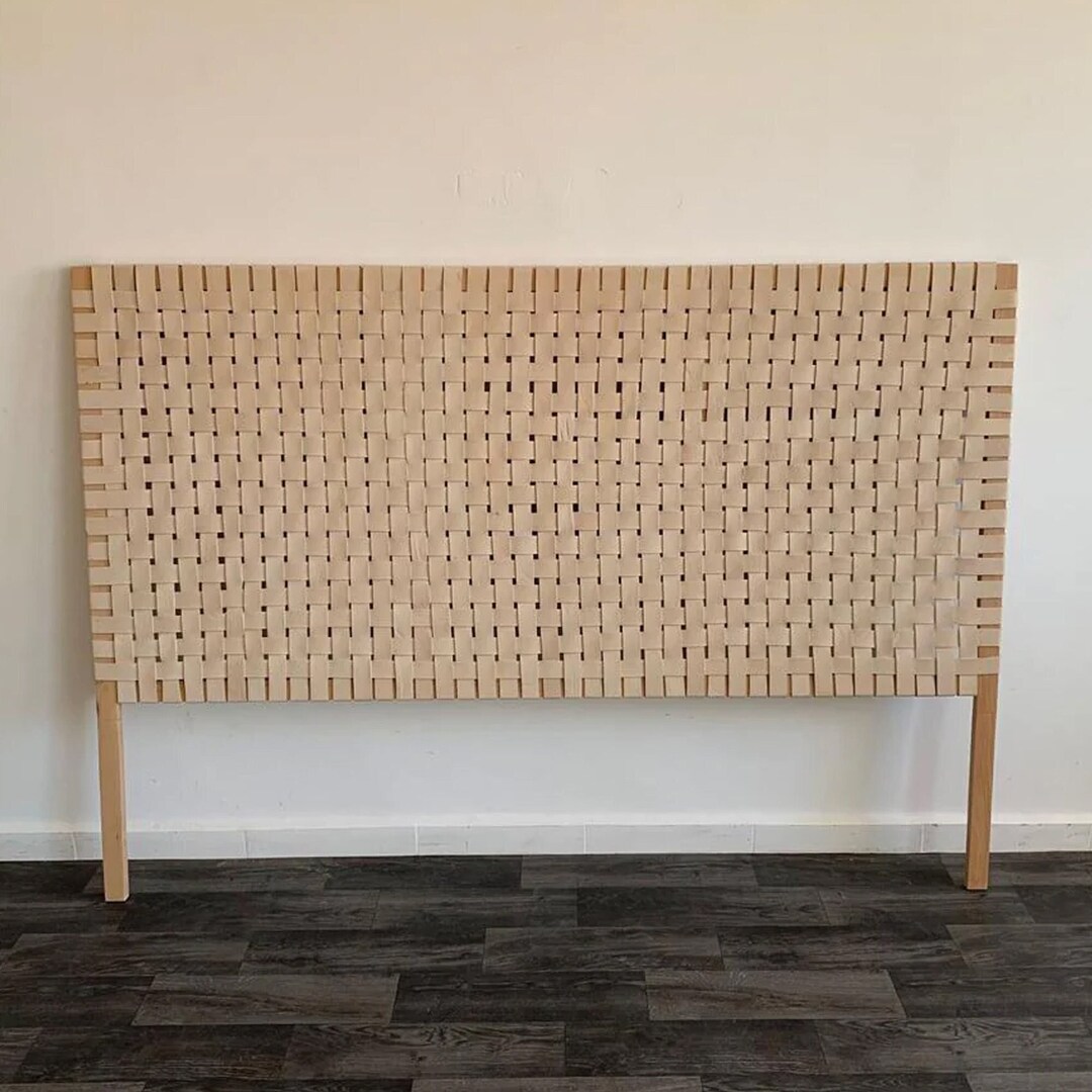 Natural Leather Wooden Headboard, Hanging Headboard Queen, Woven