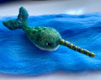 Narwhal, Whimsical felted narwhal, Needle felted narwhal, Felted animal, Narwhal ornament