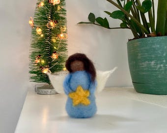 Felted angel holding a star, Waldorf inspired, Winter decor