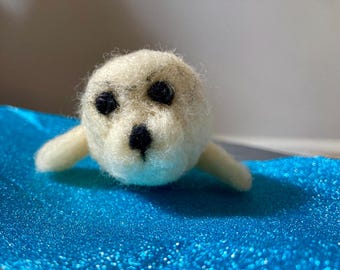 Needle felted seal ornament, Waldorf inspired, Seal friend, Baby seal, White seal pup