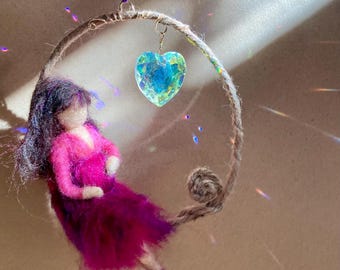 Waiting in the Light - Expecting Mother Suncatcher, Felted suncatcher, Handmade to Order-  Your Custom Choice