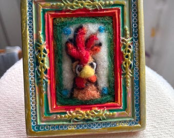 Miniature Felted Bird Artwork, Handmade Fiber Art in Ornate Frame