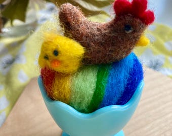 Easter Chickens on a Rainbow Field Nesting in an Egg Cup – Mommy and Baby
