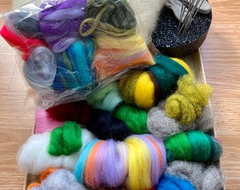 Wool felting starter kit. All supplies one needs for NEEDLE AND WET felting together in one kit.