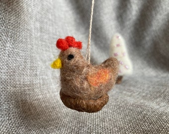Tiny Felted Chicken in an Acorn Cap Ornament
