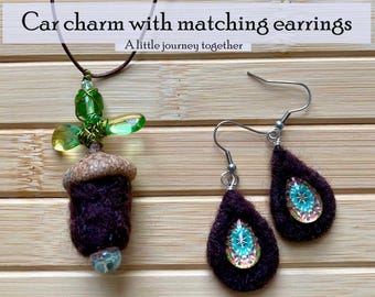 Felted Woodland Car Charm & Matching Earrings Set