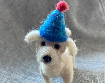 Felted dog in a party hat