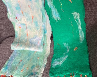 Felted scarf /Green & Sea foam
