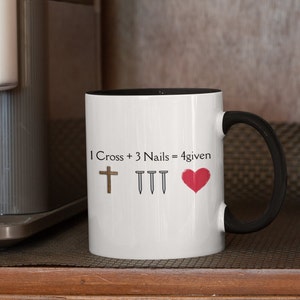 1 Cross + 3 Nails - White with Colored Inside and Handle, 11 oz. Coffee mug