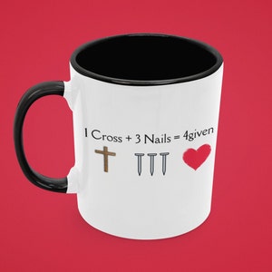 1 Cross + 3 Nails - White with Colored Inside and Handle, 15 oz. Coffee mug