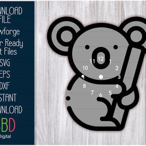 Koala Uhr SVG - Holzuhr Datei - Kinderzimmer Uhr Laser File - Laser Ready Template - SVG Plotterdatei - Glowforge Digital DOWNLOAD