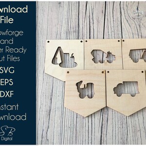 Construction Bunting - Wooden Nursery Bunting File - Laser Ready Template - SVG Cutting File - Glowforge Digital DOWNLOAD