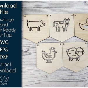 Farm Bunting - Wooden Nursery Bunting File - Laser Ready Template - SVG Cutting File - Glowforge Digital DOWNLOAD