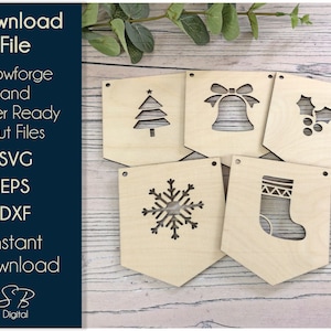 Christmas Bunting - Wooden Festive Bunting File - Laser Ready Template - SVG Cutting File - Glowforge Digital DOWNLOAD