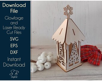 クリスマスツリーレーザーカットランタン • 木製ティーライトランタンファイル • レーザーテンプレート • SVGカットファイル • Glowforge Digital ダウンロード