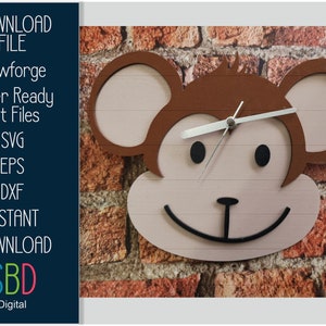 Monkey Clock SVG - Wooden Clock File - Nursery Clock Laser File - Laser Ready Template - SVG Cutting File - Glowforge Digital DOWNLOAD