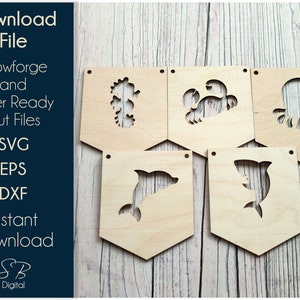 Sealife Wimpelkette - Kinderzimmer Wimpelkette aus Holz - Laserfertige Vorlage - SVG Plotterdatei - Glowforge Digital DOWNLOAD