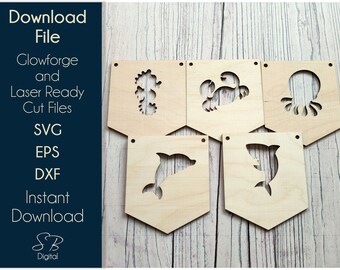シーライフ バンティング - 木製保育園バンティング ファイル - レーザー対応テンプレート - SVG カット ファイル - Glowforge Digital ダウンロード