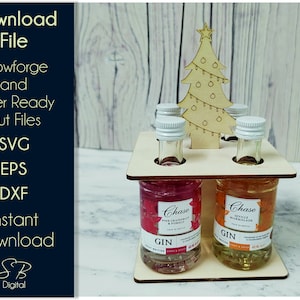Mini Shot Bottle Stand for 4 Bottles • Wooden Christmas Tree Bottle Holder File • Laser Template • SVG Cutting • Glowforge Digital DOWNLOAD