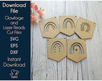 レインボー バンティング - 木製保育園バンティング ファイル - レーザー対応テンプレート - SVG カット ファイル - Glowforge Digital ダウンロード