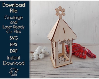 スノーフレークレーザーカットランタン • 木製ティーライトランタンファイル • レーザーテンプレート • SVGカットファイル • Glowforge Digital ダウンロード