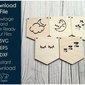 Sweet Dreams Bunting - Kinderzimmer Wimpeldatei aus Holz - Laserfertige Vorlage - SVG Plotterdatei - Glowforge Digital DOWNLOAD