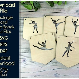 Ballett Wimpeln - Kinderzimmer Wimpeldatei aus Holz - Laserfertige Vorlage - SVG Plotterdatei - Glowforge Digital DOWNLOAD