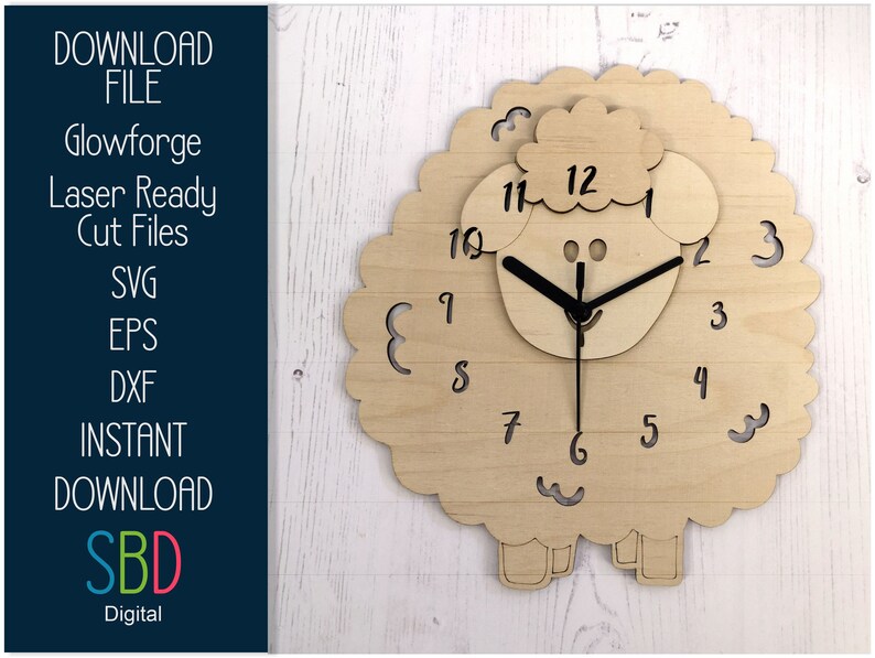 Sheep Clock SVG Wooden Clock File Laser Ready Template Nursery Clock