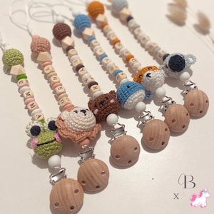 Personalized crochet animal pacifier clip