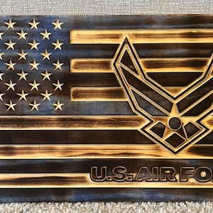U. S. Air Force Logo American Flag Wood Burned