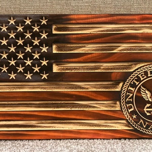 U.S. Navy Logo American Flag Wood Burned