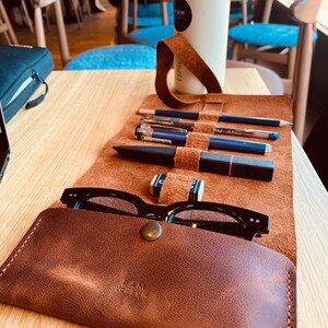 Handmade Leather Pen Case, Pen Holder, Leather Pencil Pouch Wrap, Leather Pen Roll Case, Leather Pen Holder, Pen Gift.
