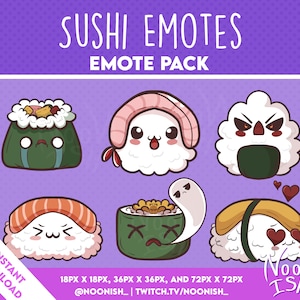 Cute Chibi Style Sushi Emotes | Twitch Graphics for Streamers | Twitch Sub & Bit Badges | Streamer Emotes