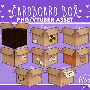 May include: A set of ten brown cardboard boxes with different labels and designs. The boxes are labeled with words like "Radioactive", "Plain", "Mail", "Food", "Shipping", "Face", "Animal", and "Back".